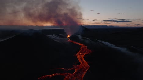 Aerial-footage-of-new-volcano-eruption-in-Iceland,-hot-molten-lava,-Litli-Hrútur