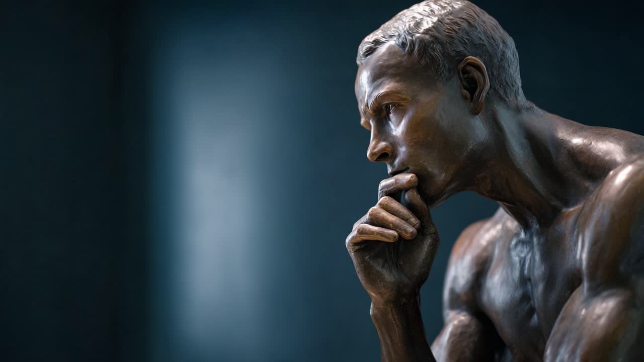 A Captivating Bronze Sculpture Depicting a Thoughtful Figure in Contemplation and Reflection, Evoking Deep Emotions and Creative Imagination in Artistry