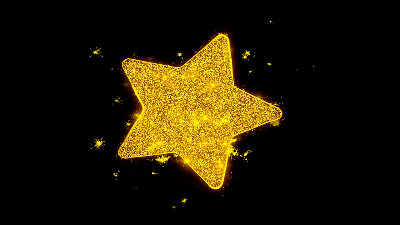 el icono de la estrella hace chispas de partículas sobre un fondo negro.