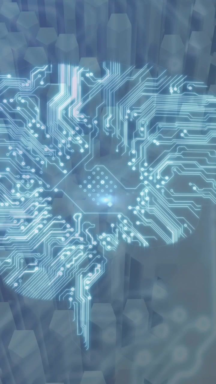 Microprocessor connections forming a brain against shapes moving