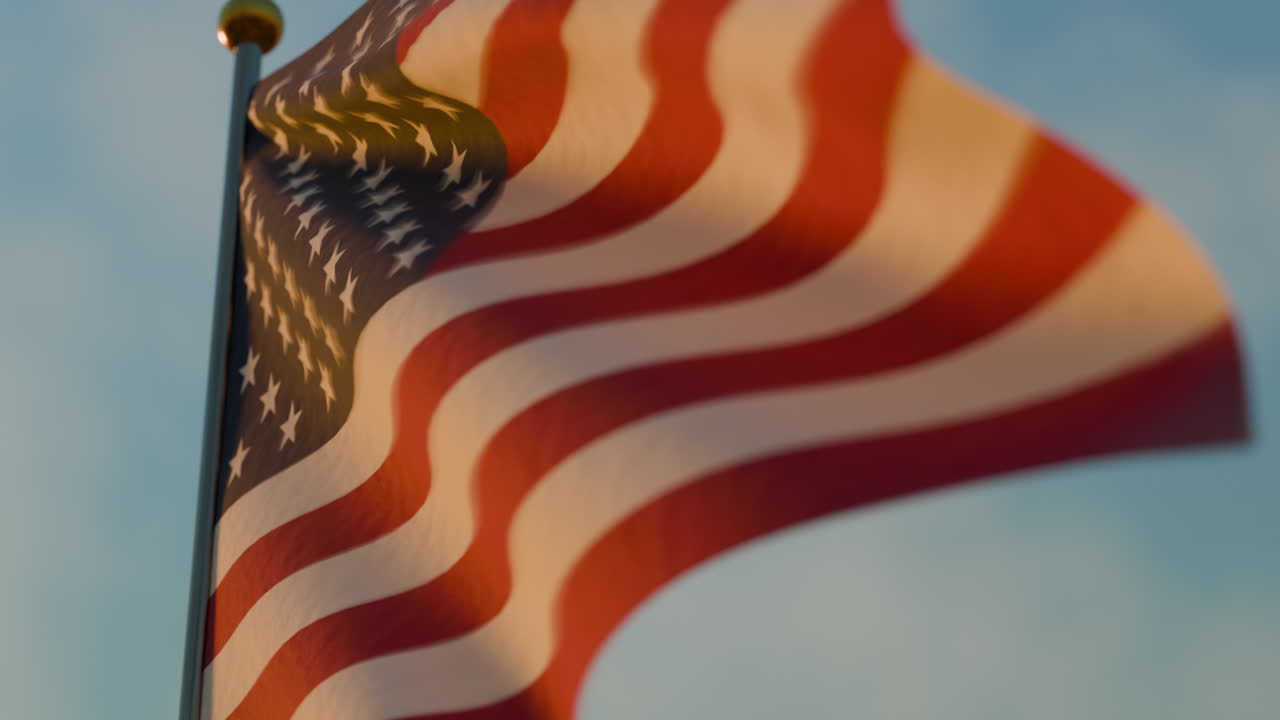 Memorial Day symboliseret af et amerikansk flag, der vajer på himlen.