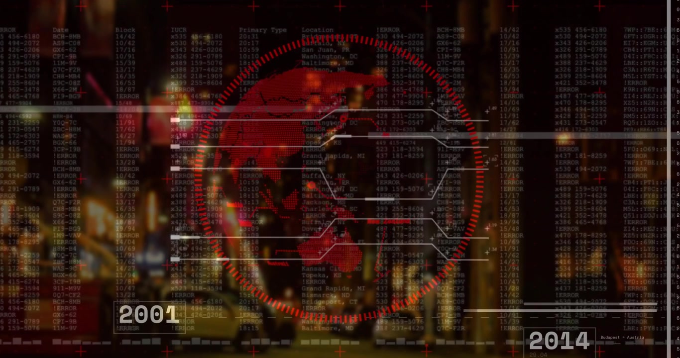 Digital Globe Interface with Data Overlays and City Background