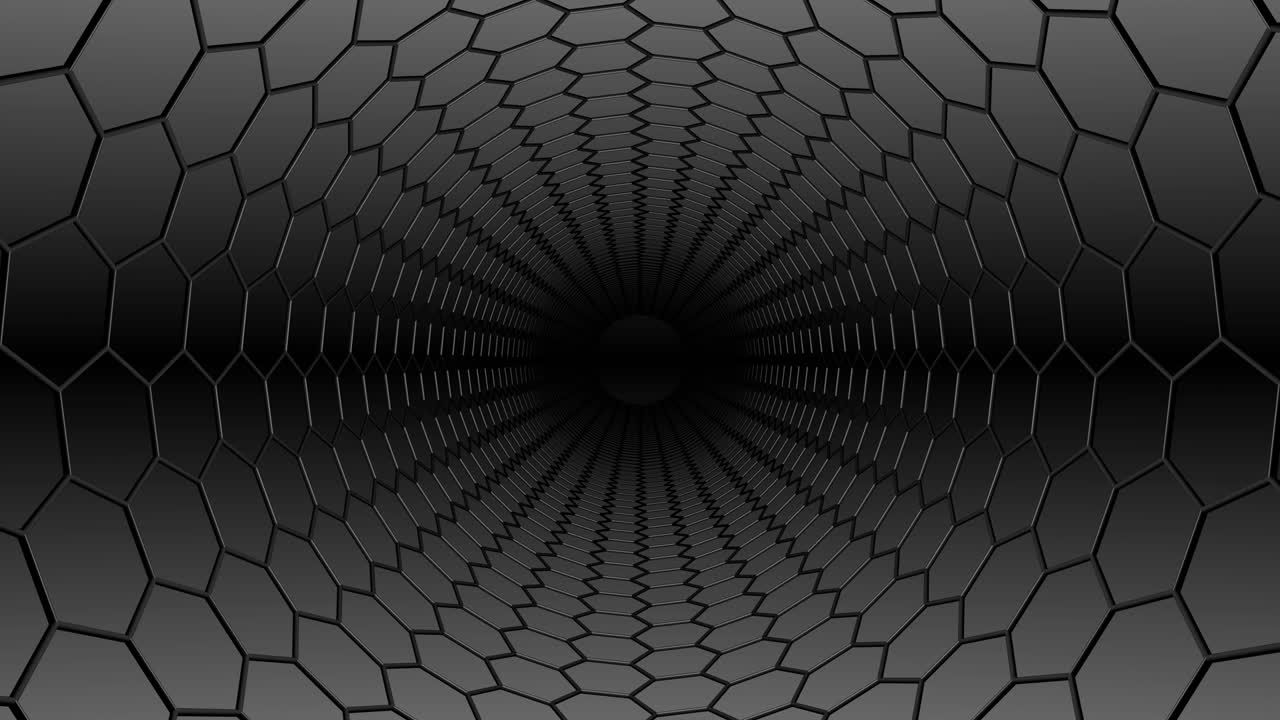 los hexágonos negros finos hacen zoom en el túnel sin fin.