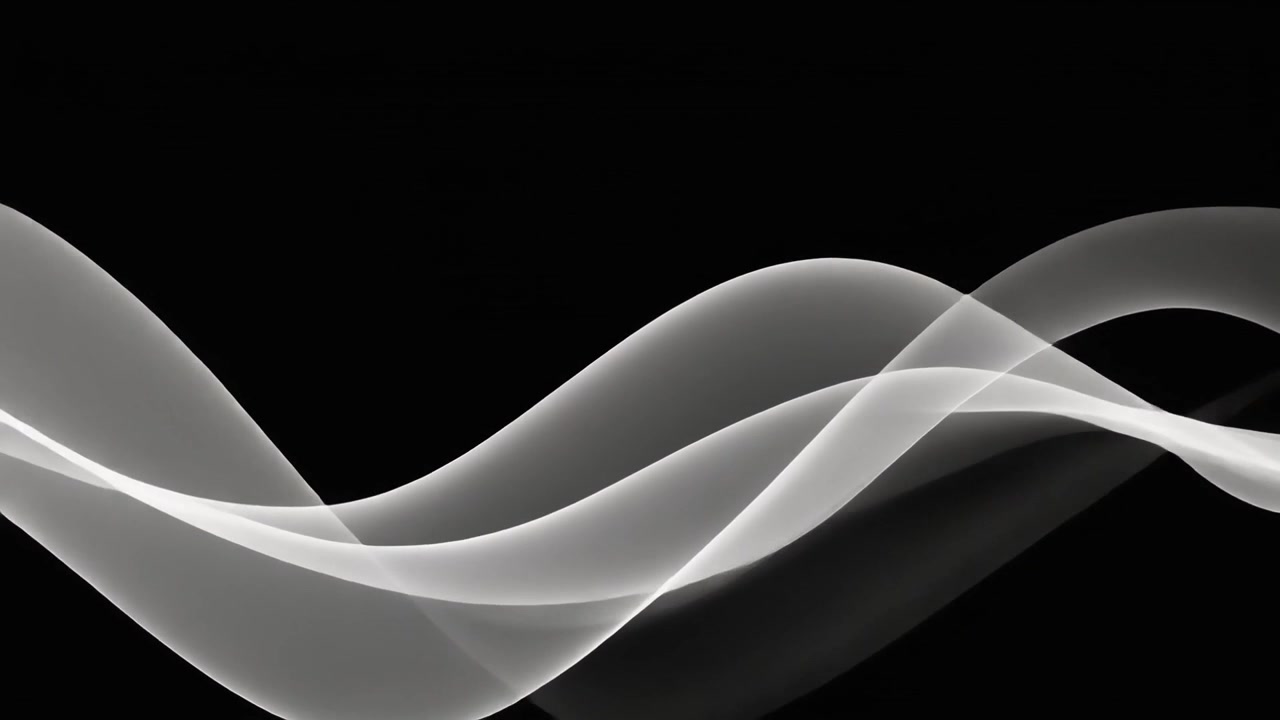 Abstract White Wavy Lines Flowing on Black Background
