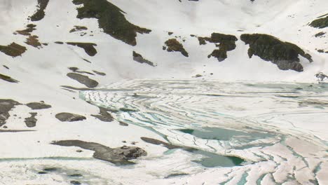 frozen lake surrounded by snow