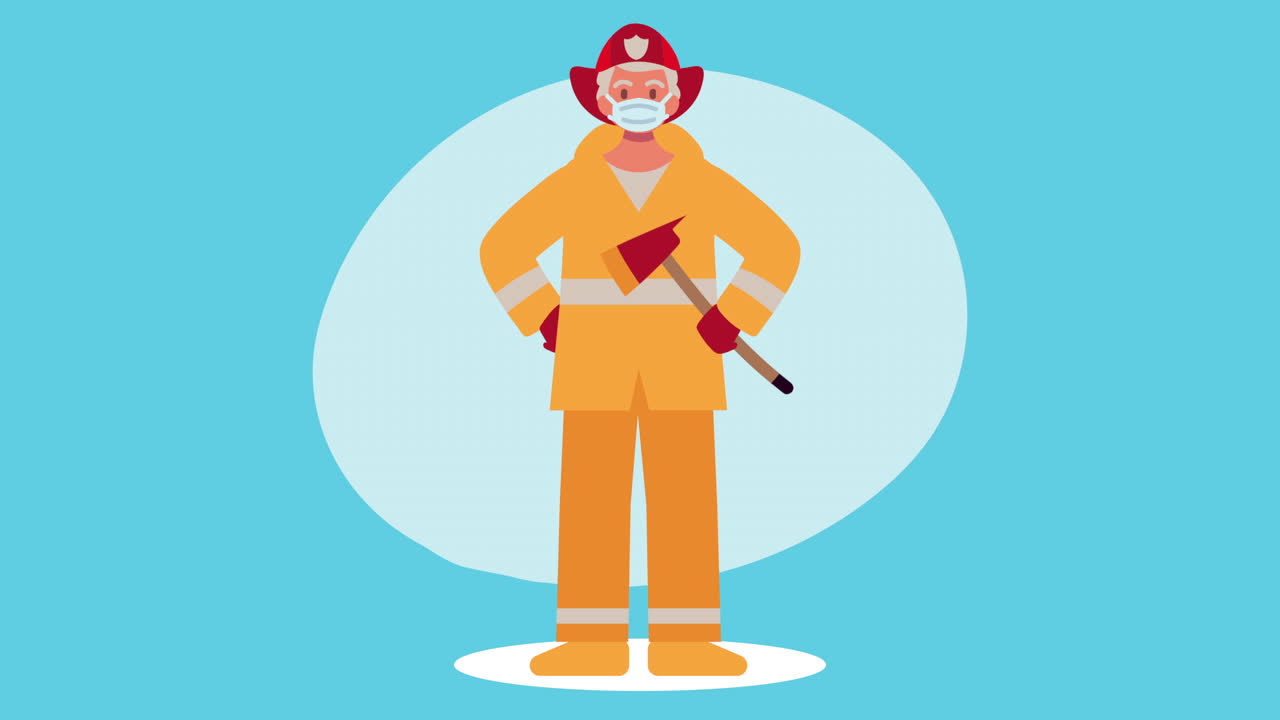 남자 소방관 프로 캐릭터 애니메이션