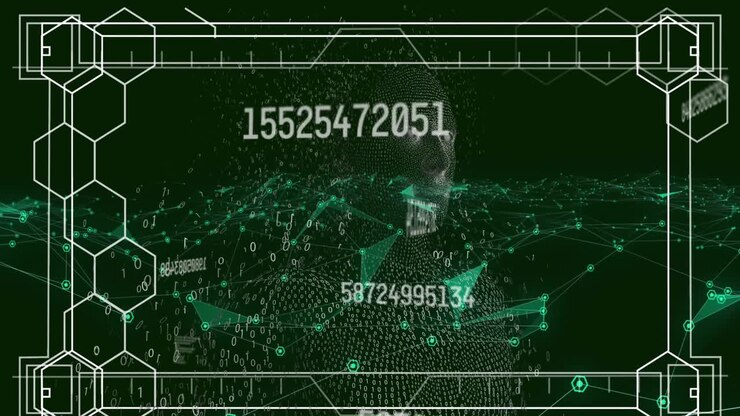 Animation af skiftende tal over interface med databehandling mod plexus-netværk