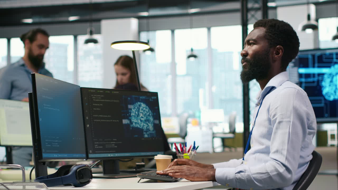 System Administrator In Office Using Pc, Automating Repetitive Tasks With Ai