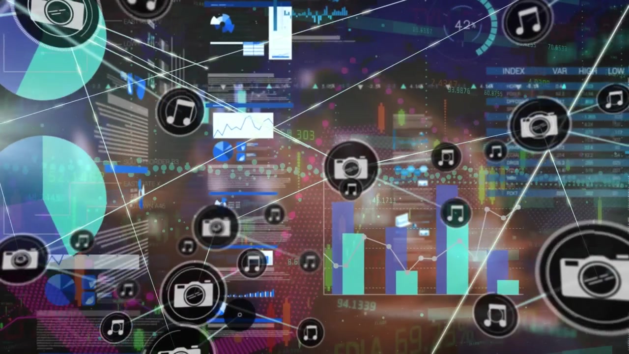 Animasjon av nettverk av tilkoblinger over data behandling