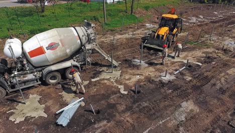 machinery working at construction site. aerial construction site with machinery