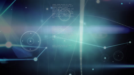 animación del procesamiento de datos en pantalla y red de conexiones