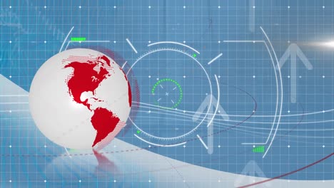 Animation-of-globe-and-data-processing-with-scope-scanning-over-blue-background