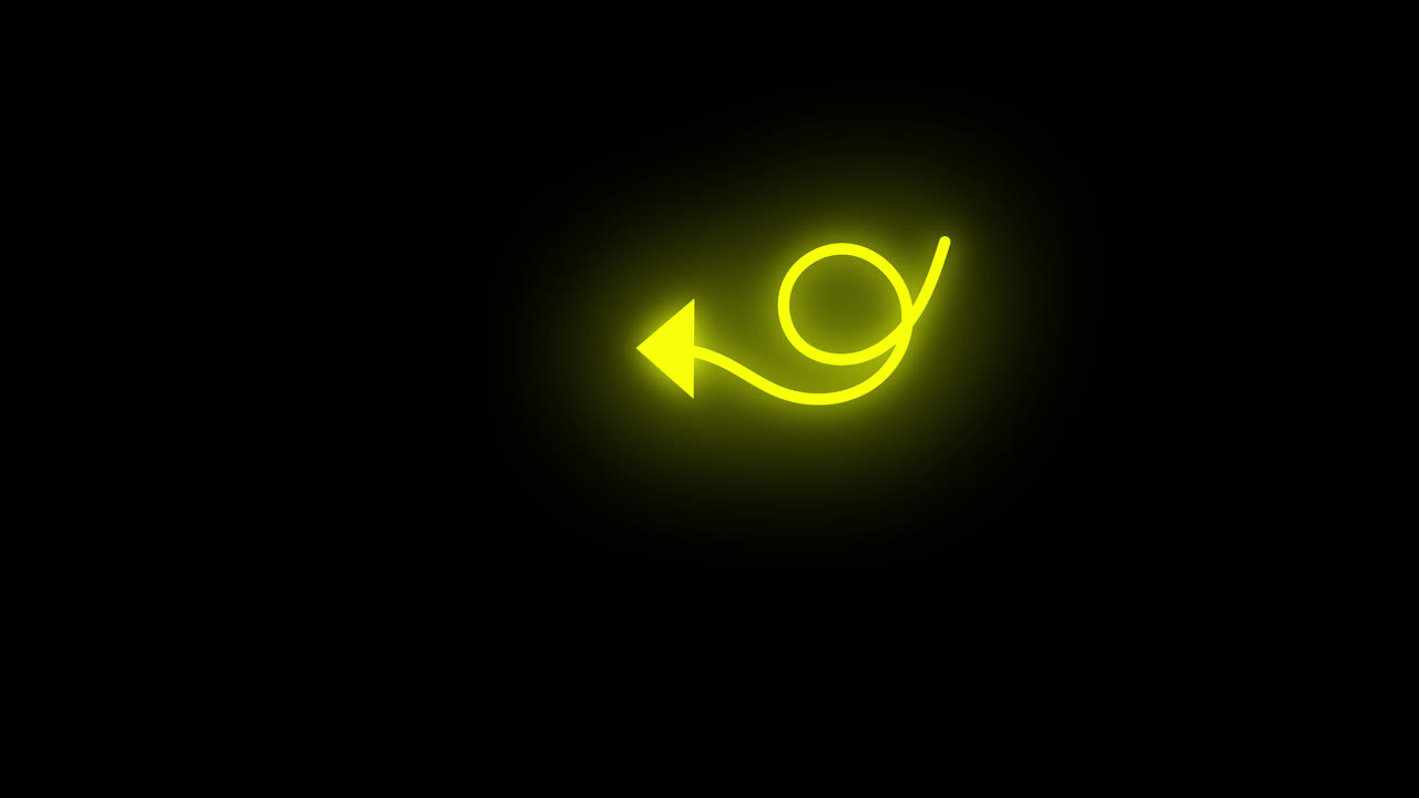 Glowing Yellow Arrow Forming and Moving on Black Background