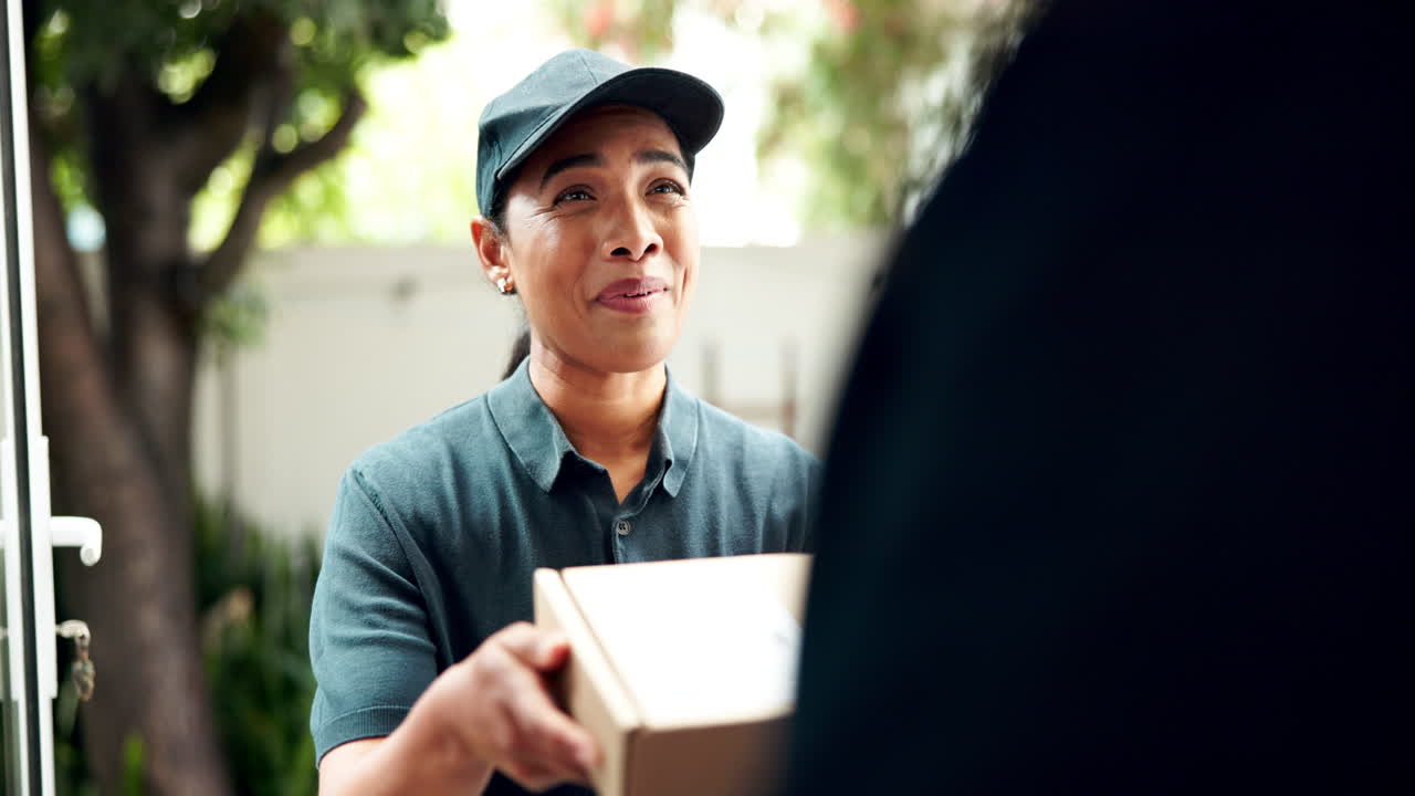 Delivery woman handing over a package