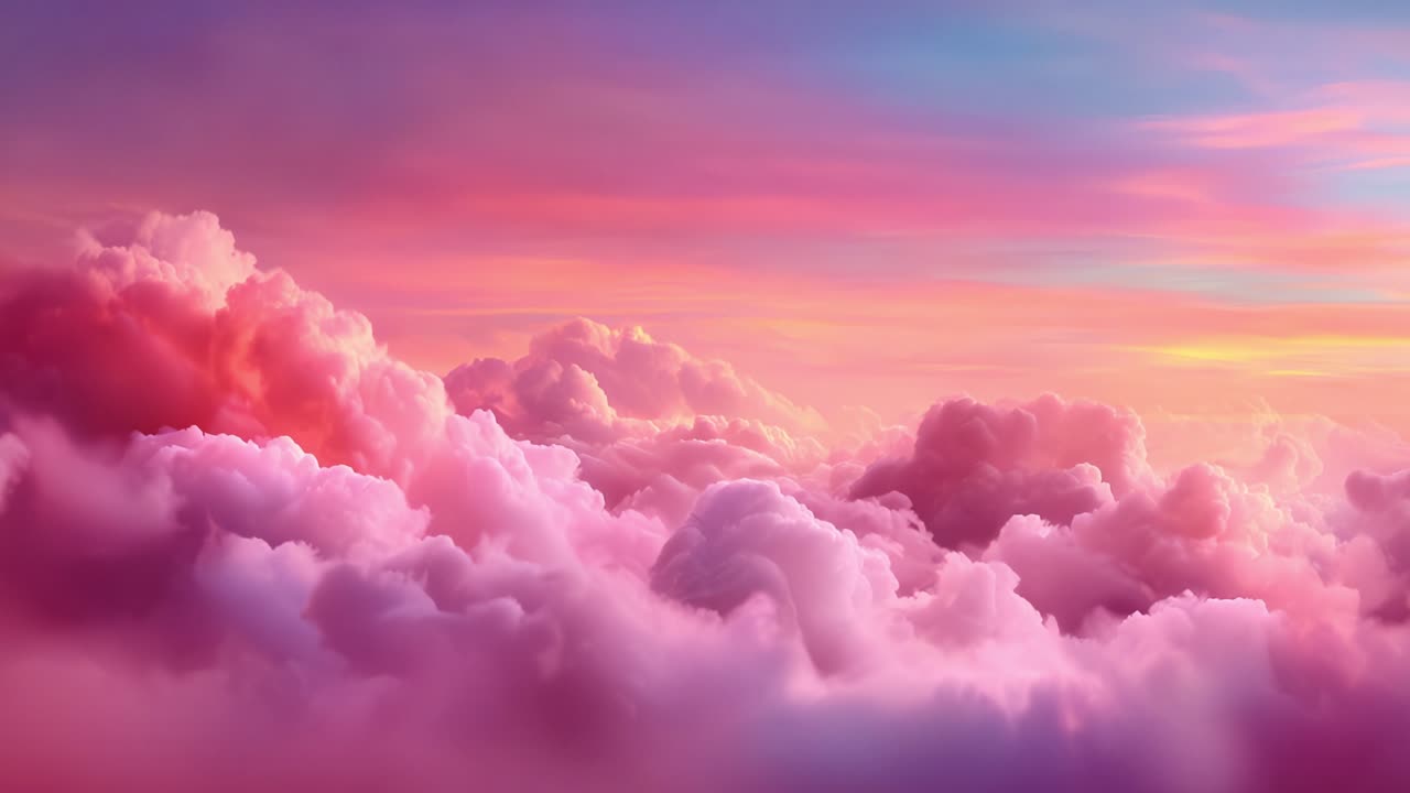 Breathtaking Sunrise Over a Sea of Cotton Candy Clouds, Painted in Vibrant Hues of Pink, Lavender, and Soft Blue, Transforming the Sky into a Dreamlike Landscape
