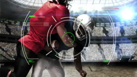 Animation-of-digital-interface-with-safe-lock-rotating-over-rugby-players