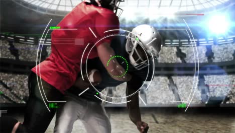 animation of digital interface with safe lock rotating over rugby players