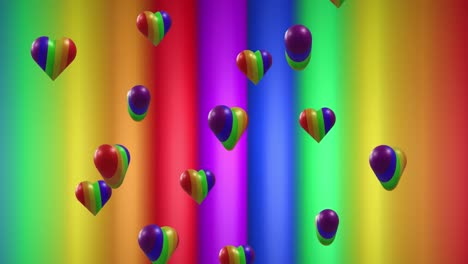 animación de arco iris corazón sobre rayas de arco iris y colores que se mueven en un bucle sin costuras