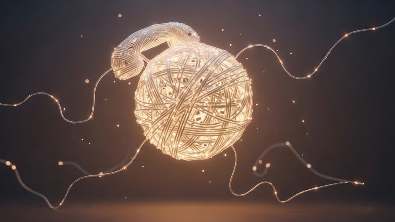 A Captivating Display of Twinkling Lights and Intricate Designs: A Whimsical Fusion of Art and Illumination with a Floating Yarn Ball and Playful Fish