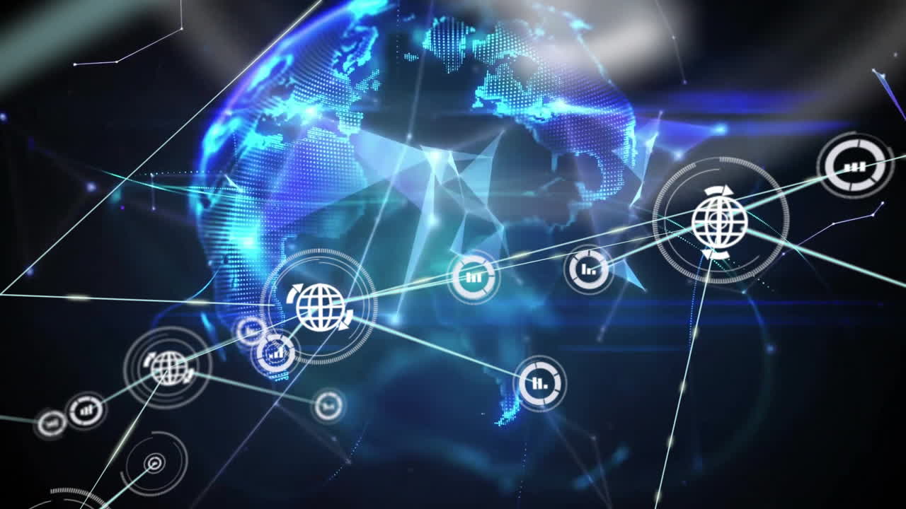 conexiones de red globales y animación de procesamiento de datos sobre la tierra digital