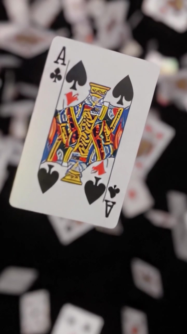 Un Dinamico Spettacolo di Carte da Gioco: Un Viaggio Attraverso una Cascata Colorata di Carte in Movimento, Catturata con Dettagli Mozzafiato