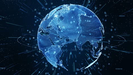 conexiones de red de datos digitales con icono de comunicación global. análisis de datos de conexión de alta velocidad. contactos comerciales y concepto de fondo de intercambio de datos de red.