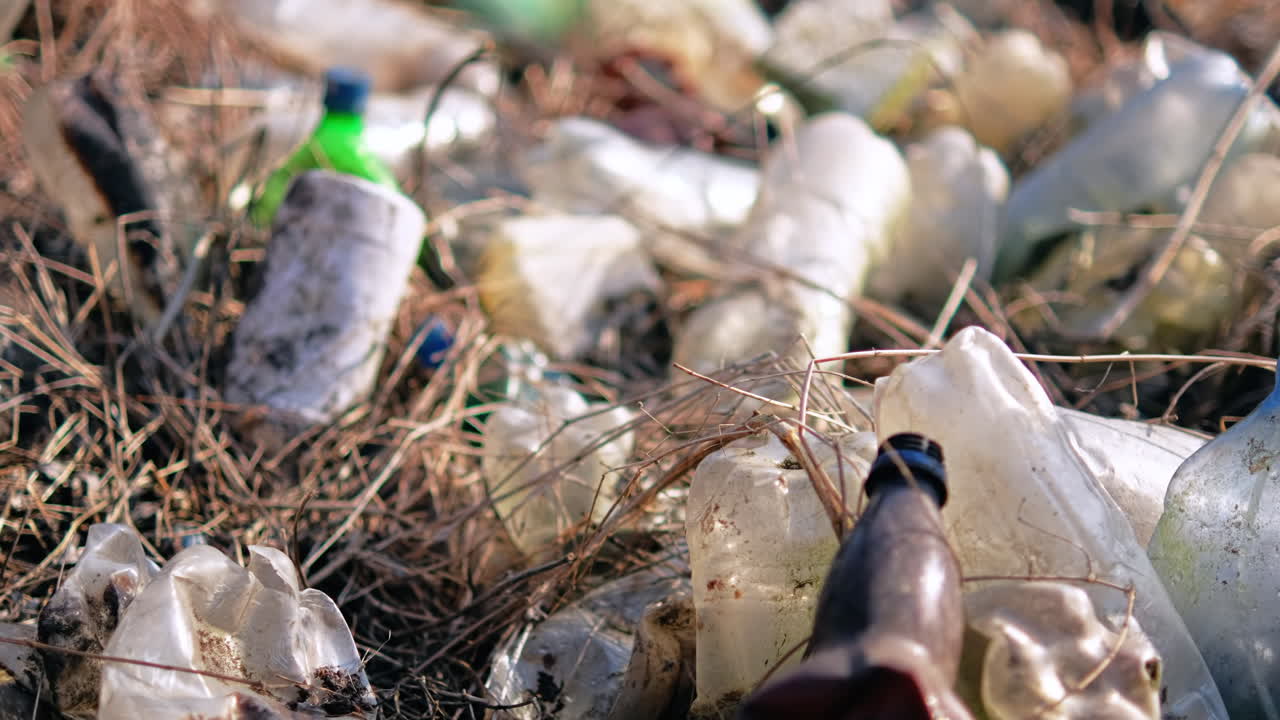 Ground with a lot of scattered plastic bottles