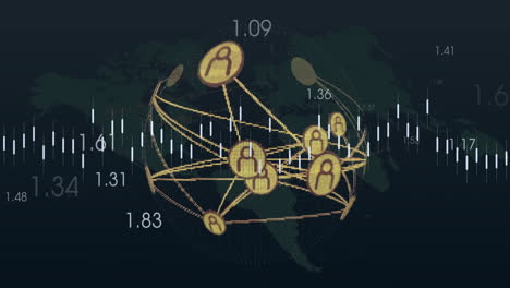 global network connections and data visualization animation over world map