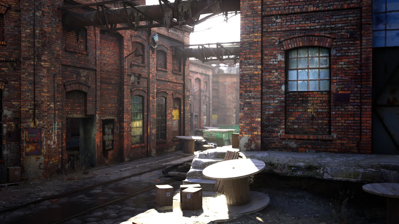 버려진 공업 건물에 판이 붙어있어요