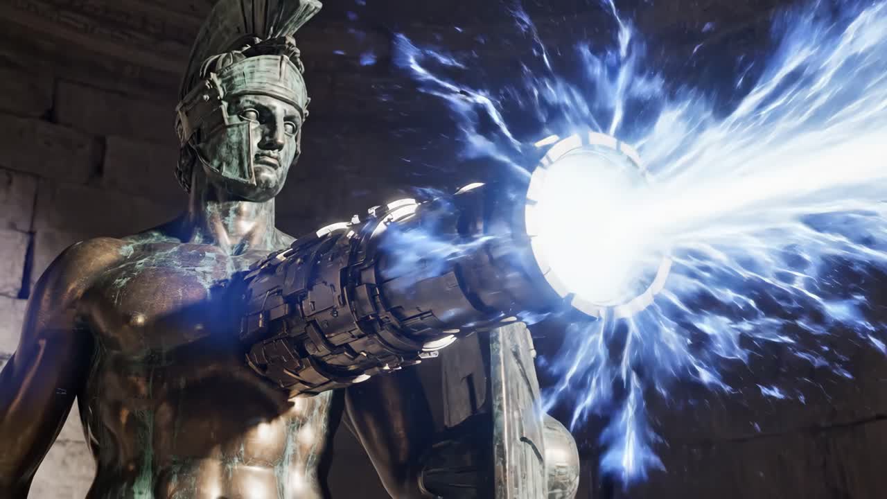 Futuristic Statue with Energy Weapon