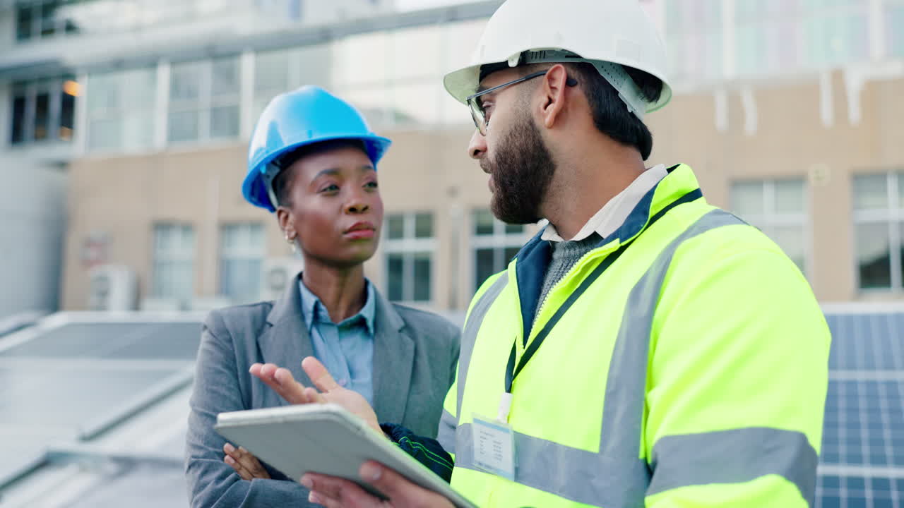 equipo de construcción discutiendo el proyecto en el techo
