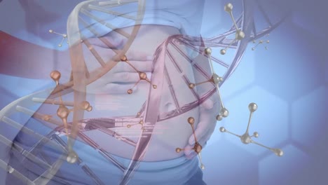 Animation-of-dna-strand-and-molecules-over-pregnant-woman