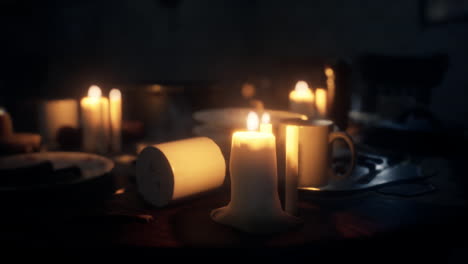 table setting in candlelight at night