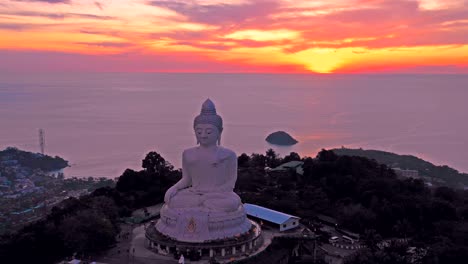 lapse aerial view sunset at phuket big buddha