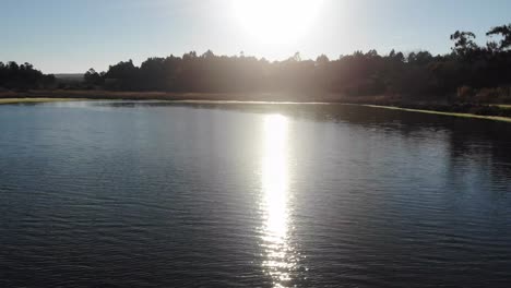 aerial view of lagoon at sunset