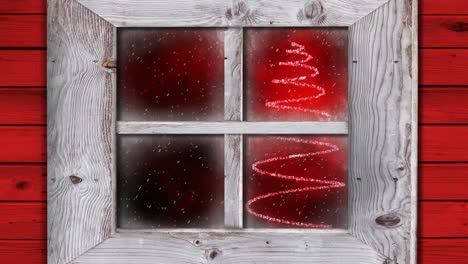 Animación-De-Ventana-Sobre-Nieve-Cayendo-Y-Puntos-De-Luz-Formando-árbol-De-Navidad.