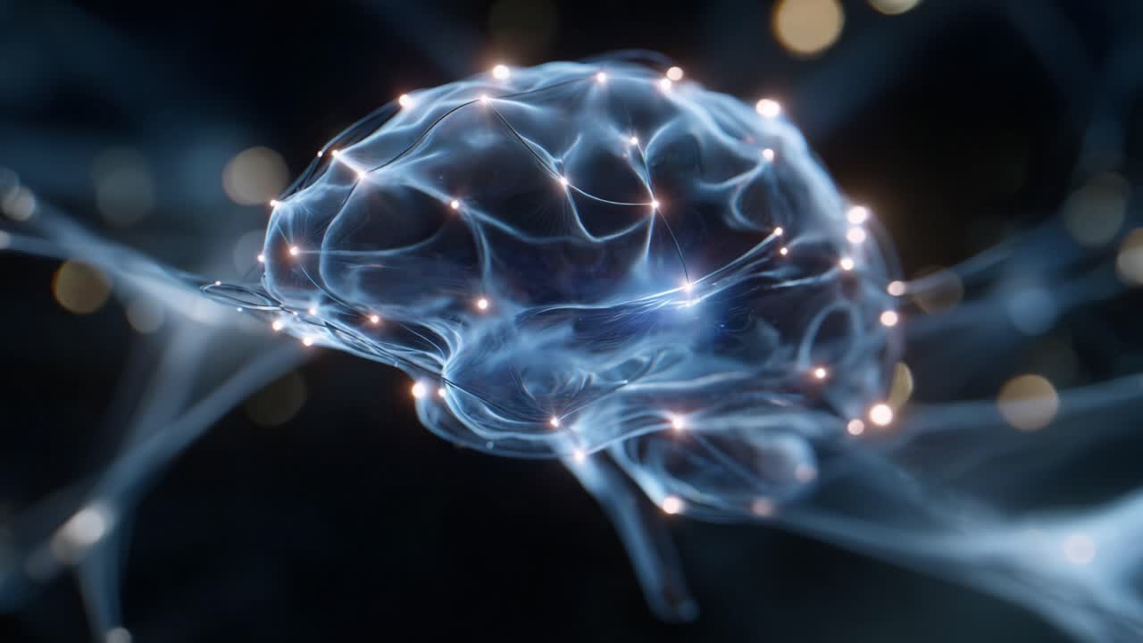 A beautifully rendered 3D model showcasing the intricate networks of a human brain, illuminated with glowing connections and a mesmerizing, abstract background
