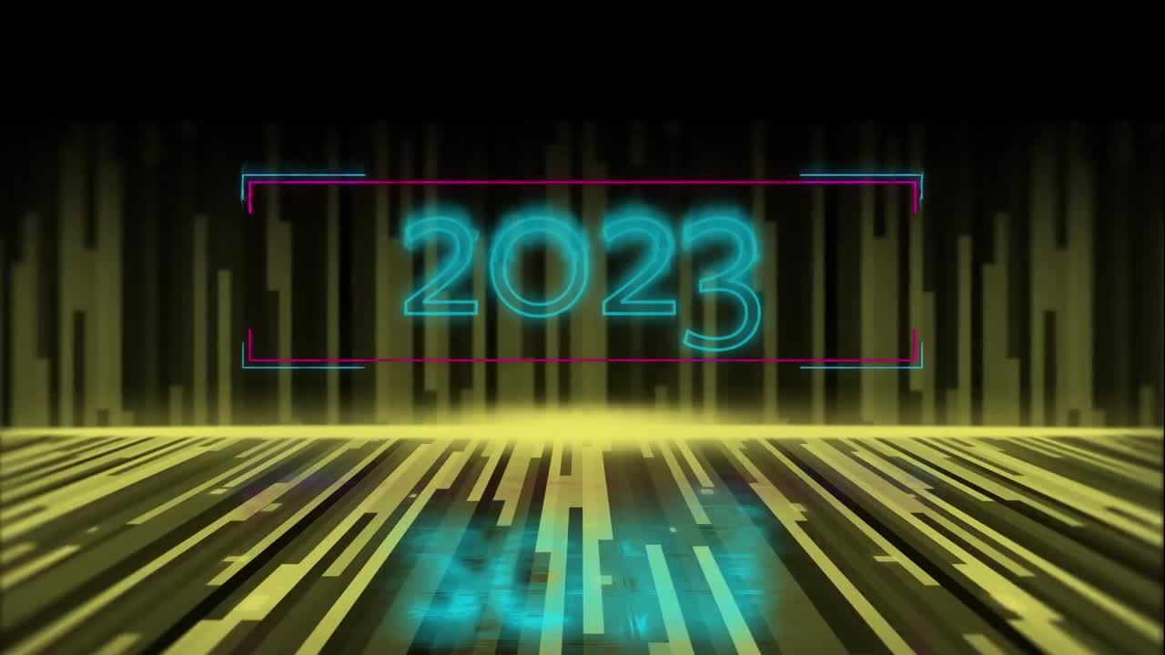 Animazione di testo al neon 2023 su scie luminose