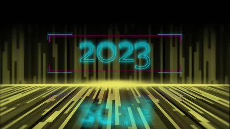 Animation-of-2023-neon-text-over-light-trails