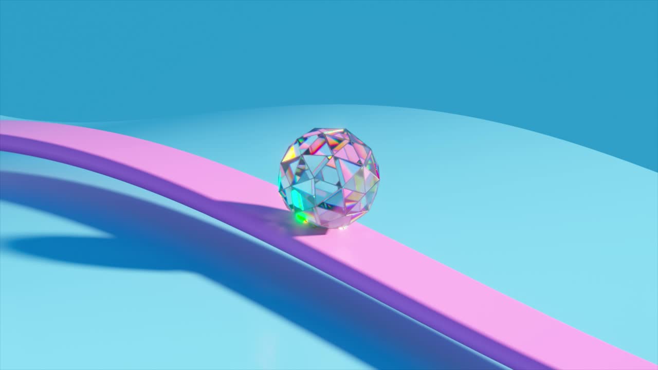 Abstract 3D Render of a Polyhedral Sphere on a Pink Curve