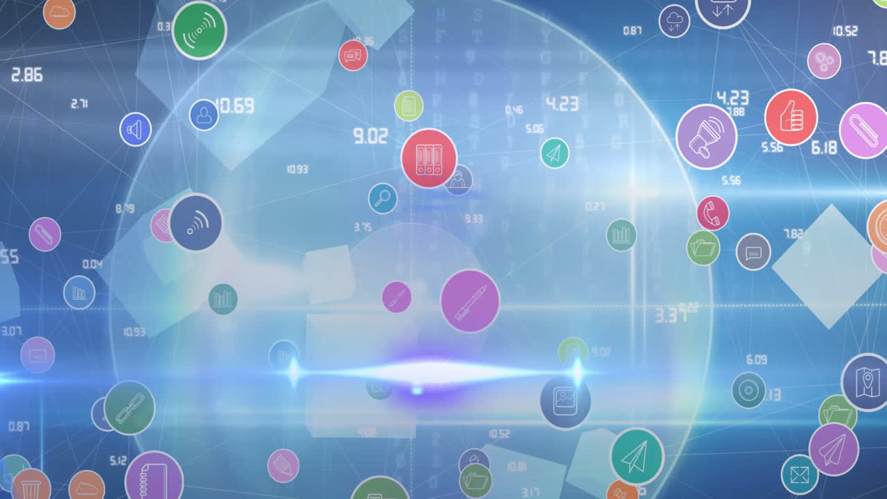 라이트 스 ⁇ 과 글로브 위의 비즈니스 아이콘의 애니메이션