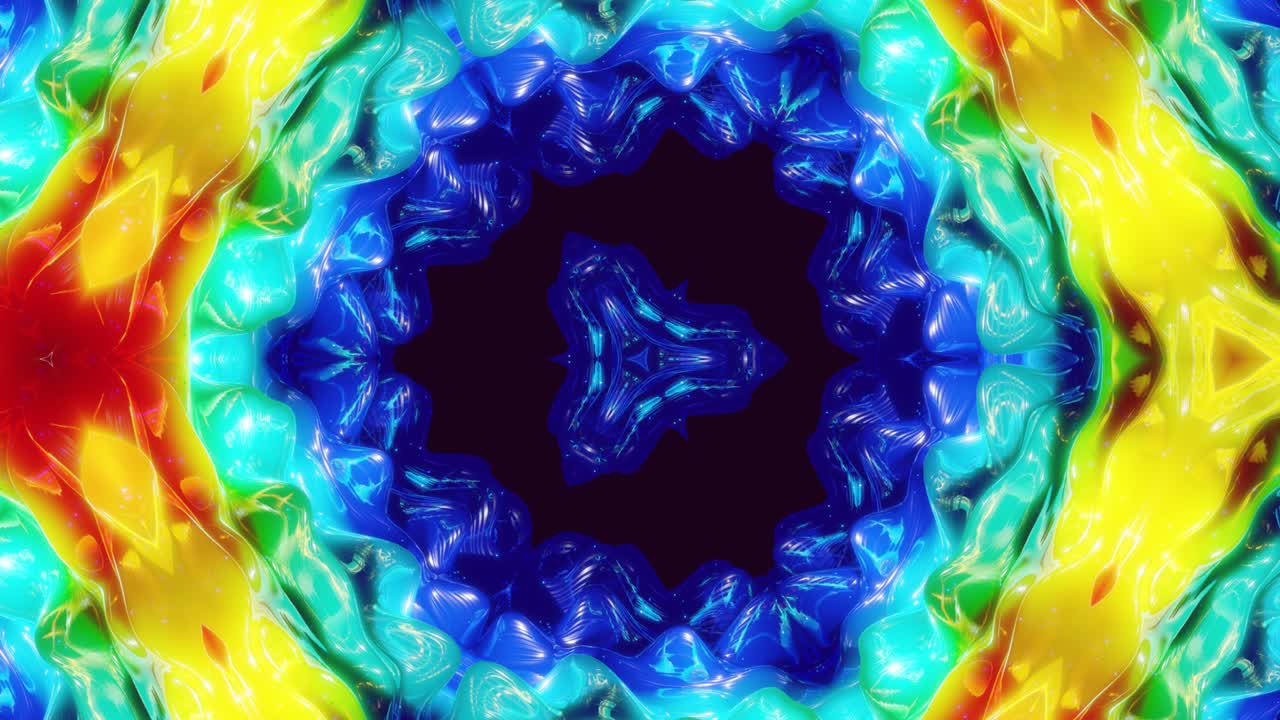 estructuras 3d simétricas abstractas con animación en bucle, gradientes de color arco iris suave. efecto caleidoscopio con ondas fractales abstractas. hermoso fondo abstracto con patrón 3d. dof