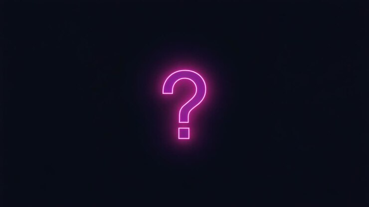 Appearing on black void, neon pink question mark pulsing intensifying and fading, evoking curiosity