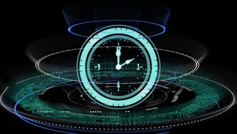 animación del reloj moviéndose rápido y escaneo de alcance
