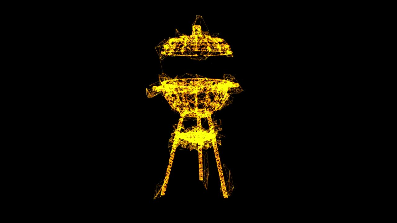 둥근 바베큐 그릴, 야외 bbq 파티, 와이어 프레임, 낮은 폴리 메쉬 기술