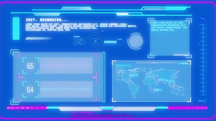 Animation of interface with data processing against blue background