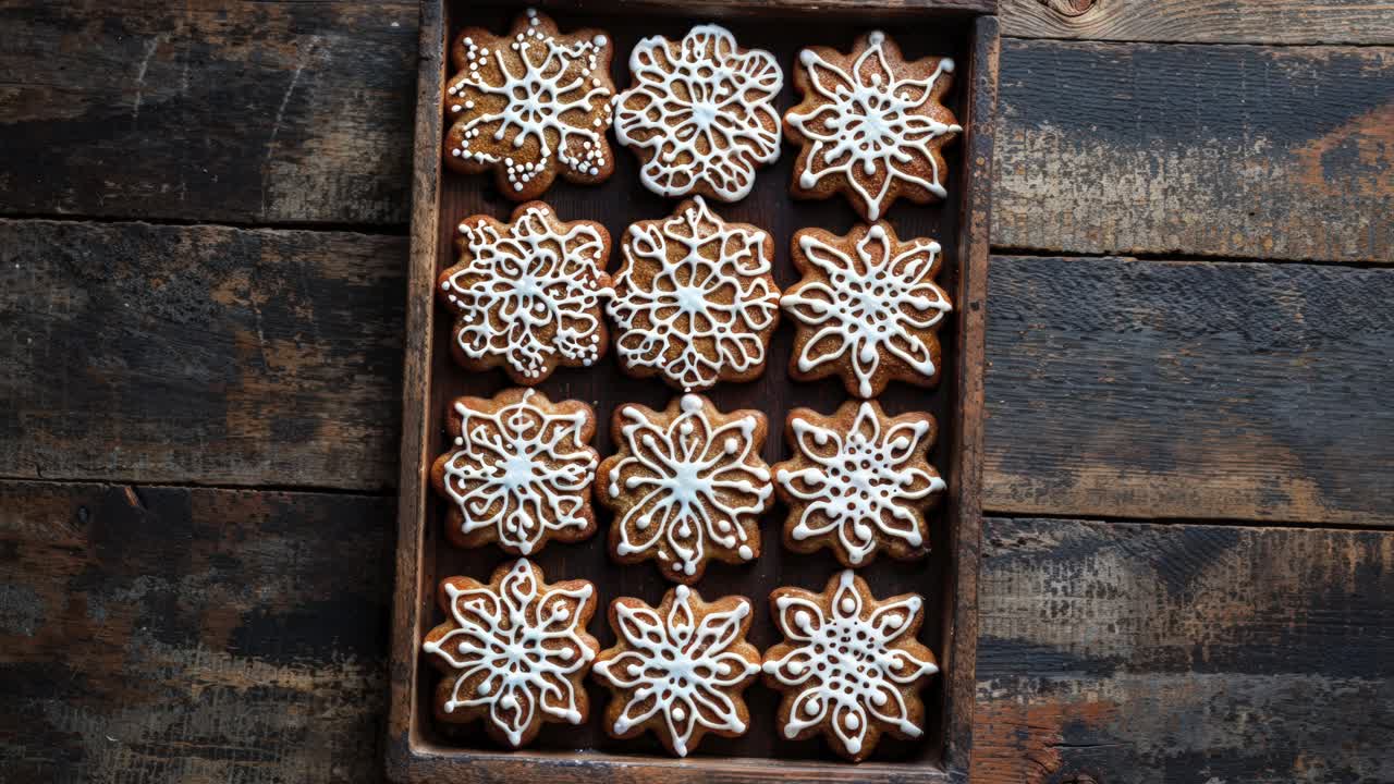 galletas de pan de jengibre decoradas en una bandeja de madera