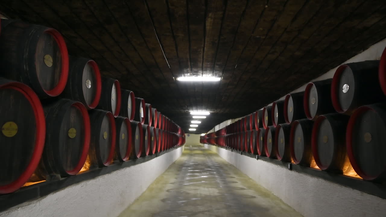 CRICOVA, MOLDOVA - 10 OCTOBER, 2021: Cricova winery wooden wine barrels
