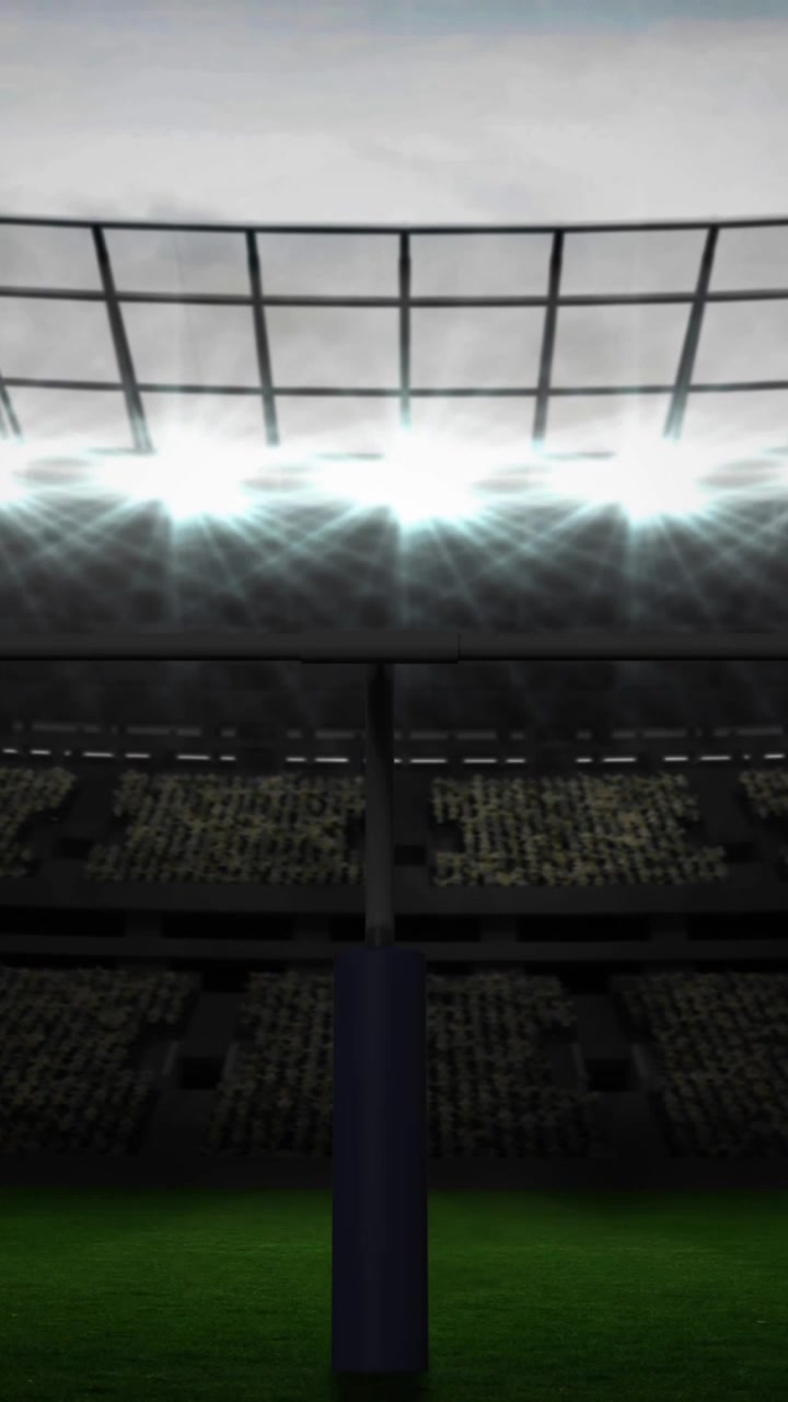 Animazione dei pali della porta di football americano e cielo nuvoloso in uno stadio illuminato a giorno