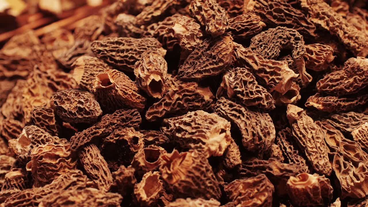 Dried morel mushrooms, rich in flavor and texture, perfect for gourmet cooking. Ideal for culinary creations